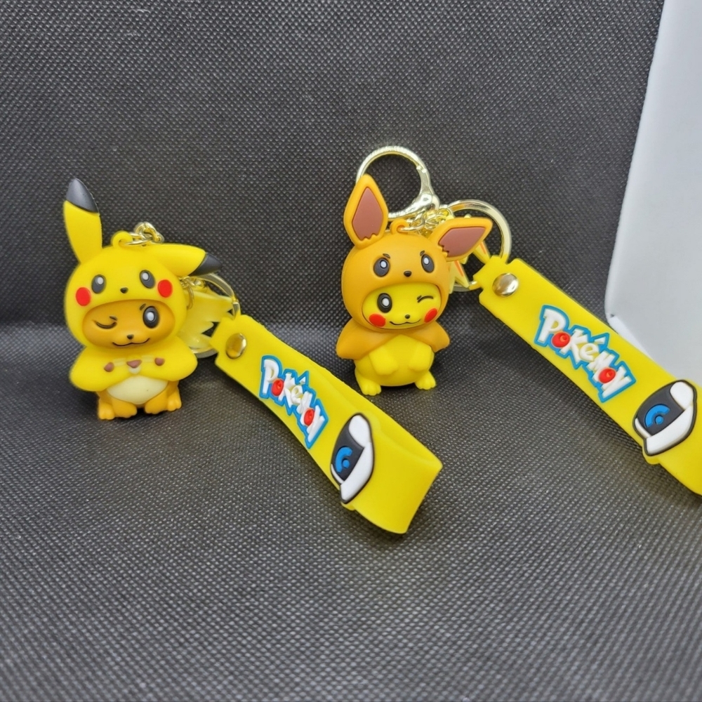 2× Pokemon 3D Figure Keychains - Pikachu & Eevee